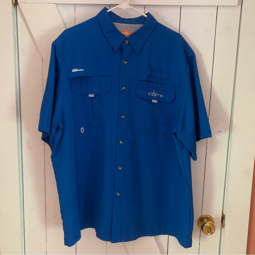 Men's Fishing Shirt Vented Size XL Short Sleeve Button Down Cobalt Blue